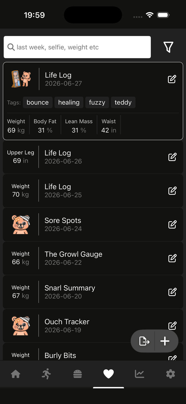 Life logs list